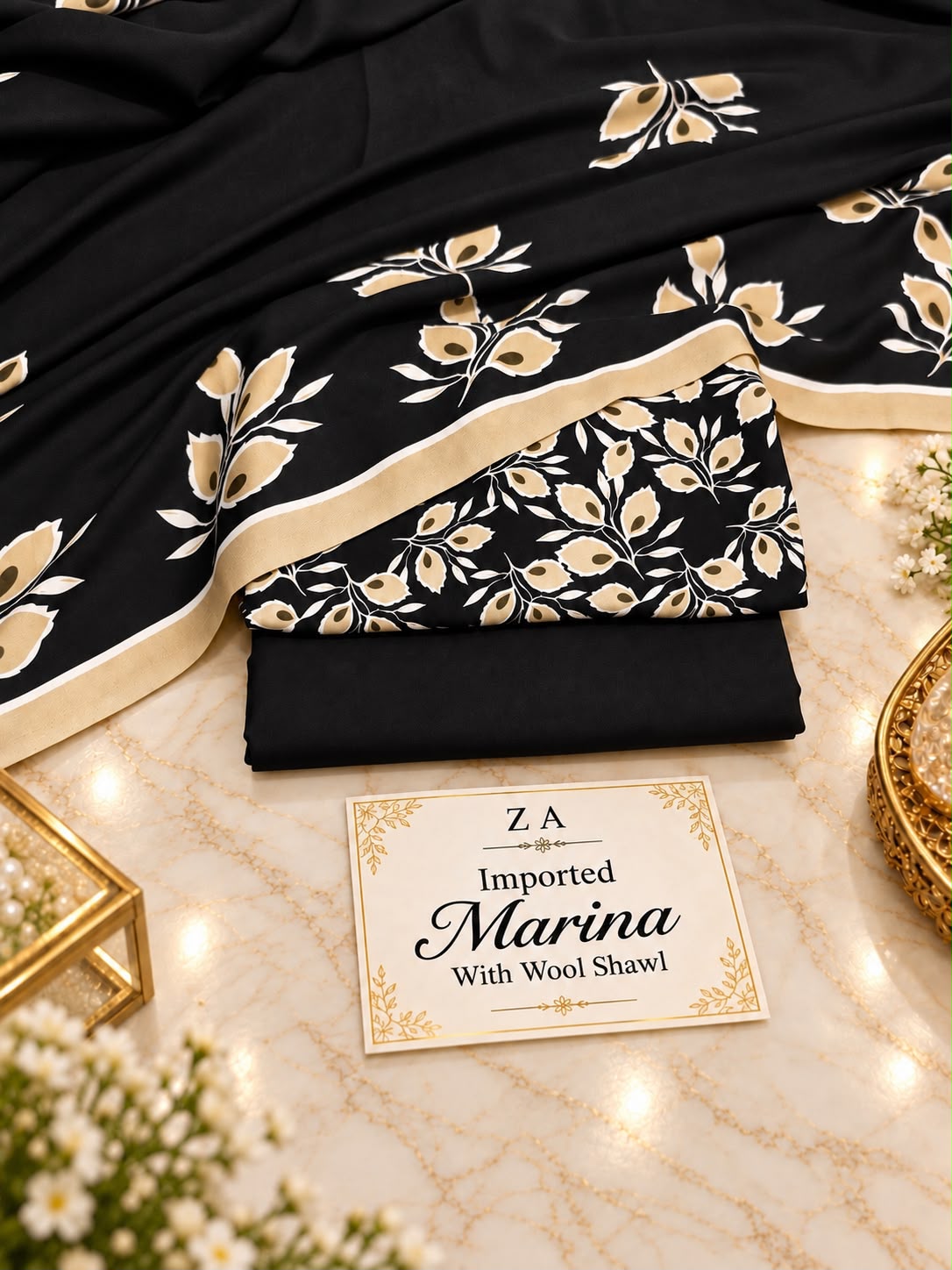Imported Marina 3PC Premium Collection – Digital Printed Shirt with Wool Shawl