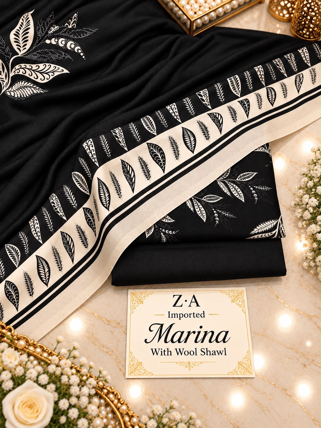 Imported Marina 3PC Premium Collection – Digital Printed Shirt with Wool Shawl