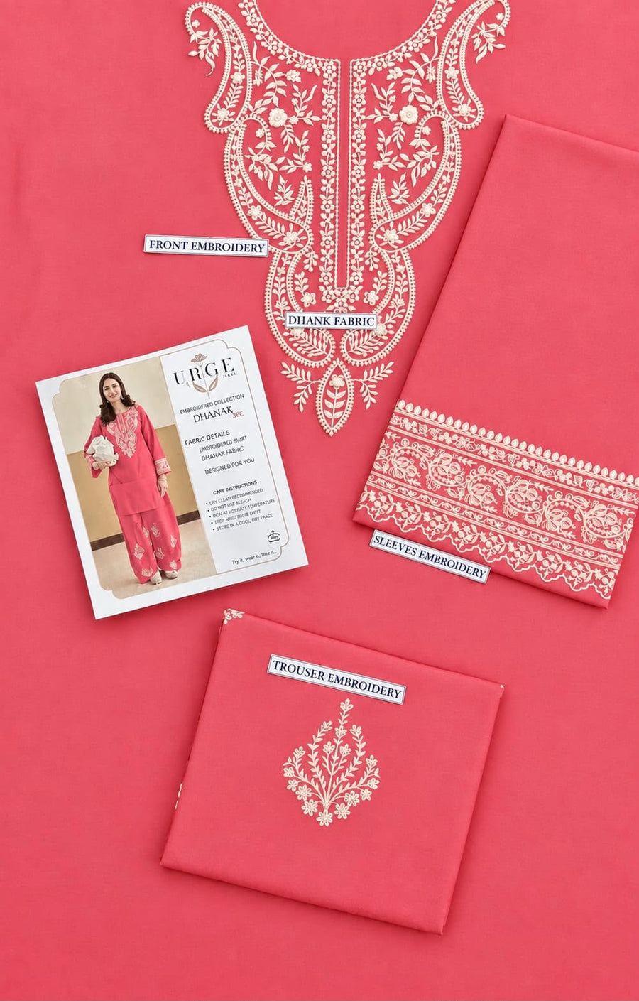 Pure Dhanak 2PC embroidered winter suit in Pink
