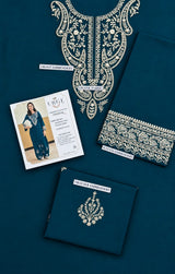 Pure Dhanak 2PC embroidered winter suit in Teal Blue