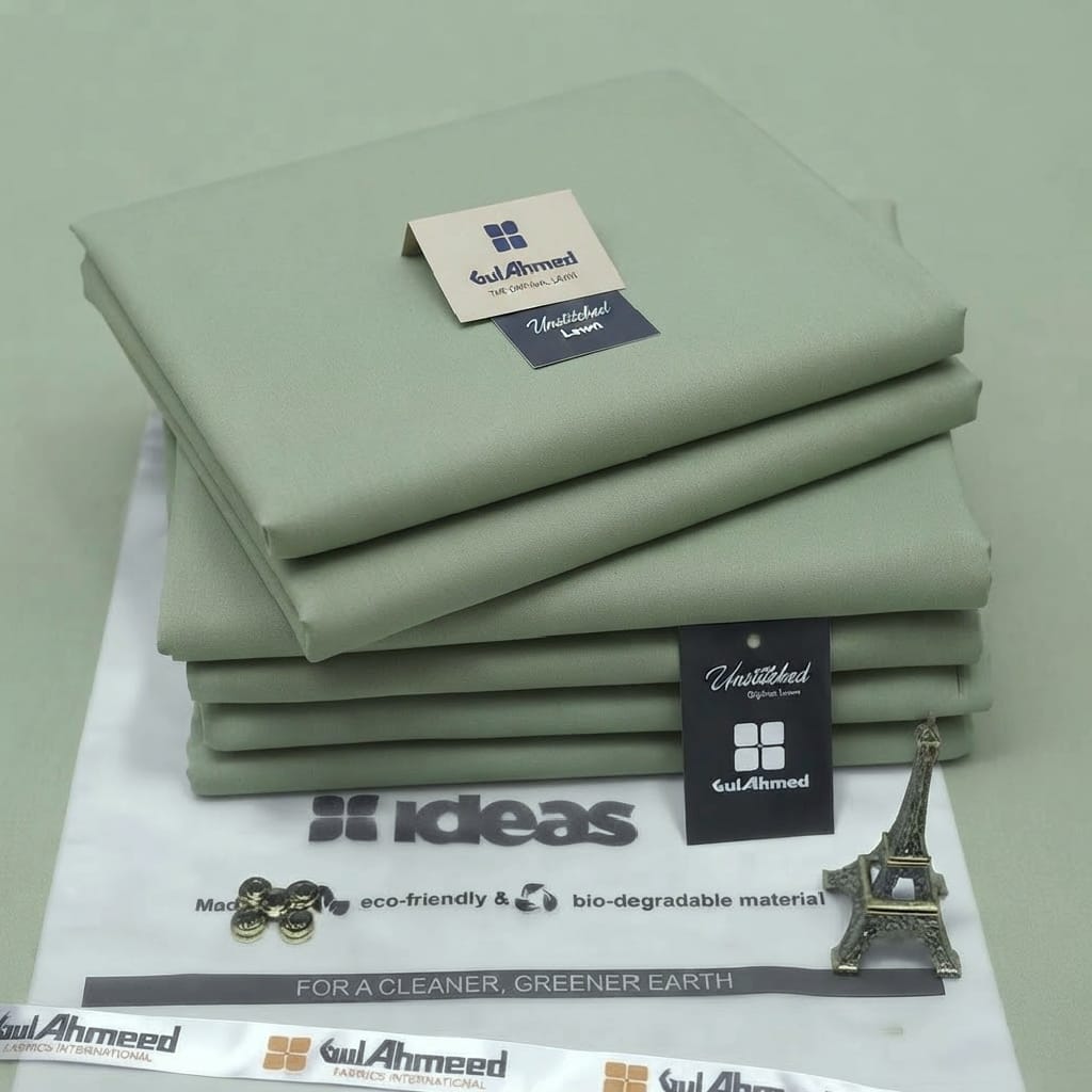 AURA by Gul Ahmed premium Wash & Wear fabric in sage green color