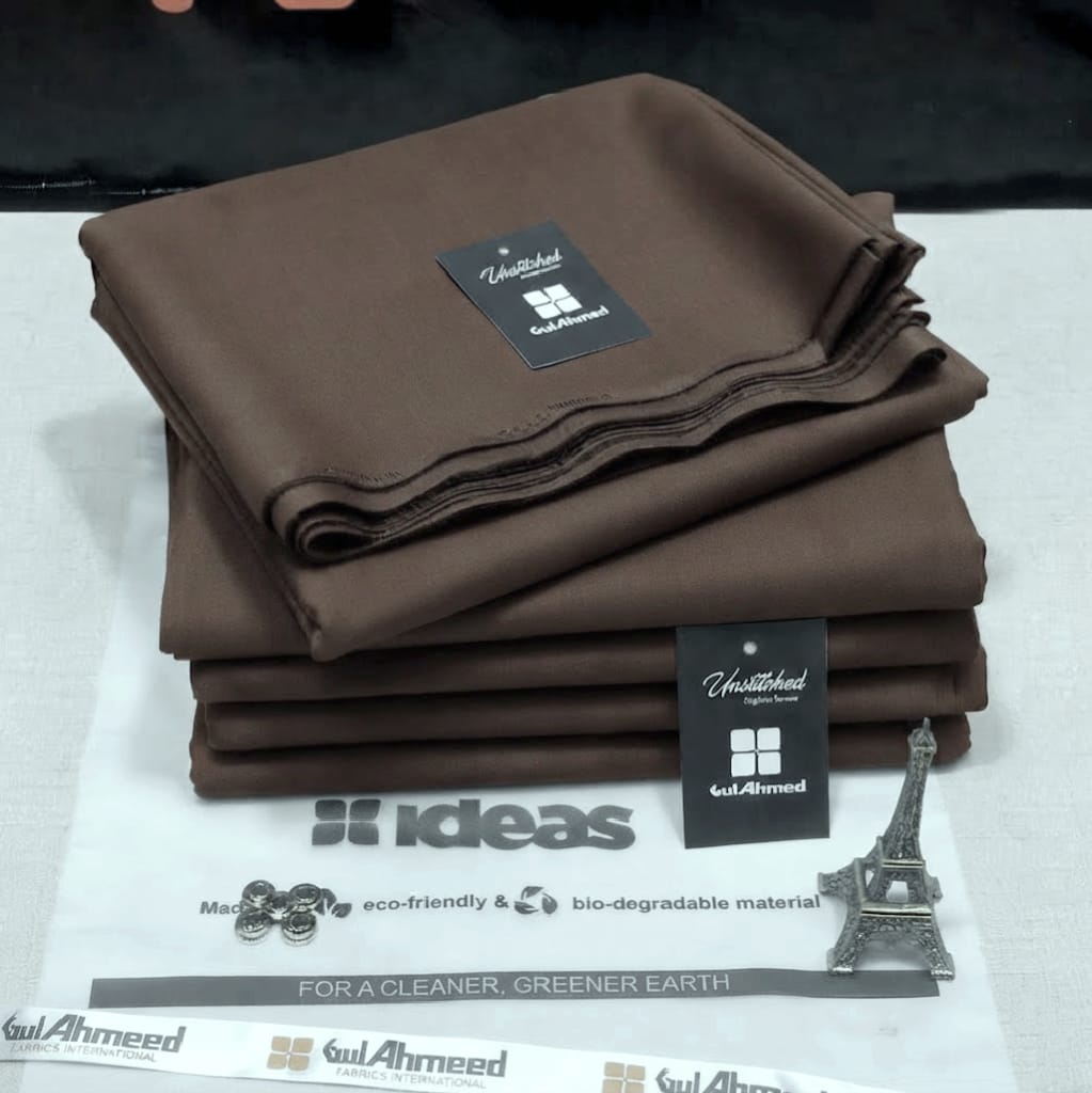 AURA by Gul Ahmed premium Wash & Wear fabric in dark taupe brown color