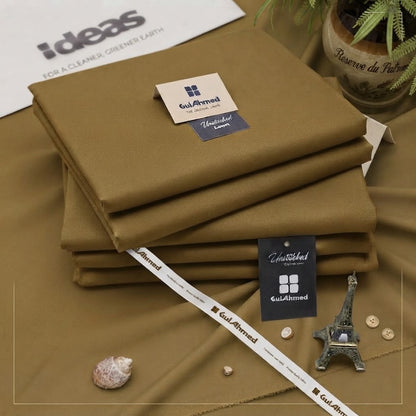 AURA by Gul Ahmed premium Wash & Wear fabric in olive khaki color