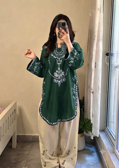 Pure Dhanak 2PC Embroidered Winter Collection in Hunter Green