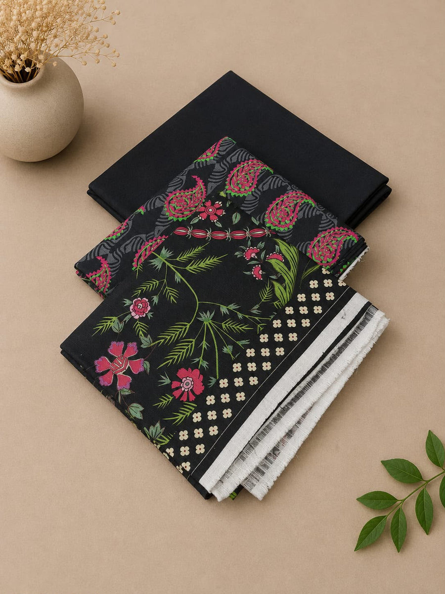 Black Printed Black Khaddar 3 Piece Suit – Winter Collection