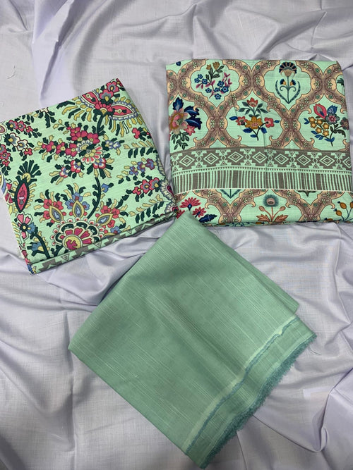 Elegant Mint Green Printed Khaddar 3 Piece Suit – Winter Collection