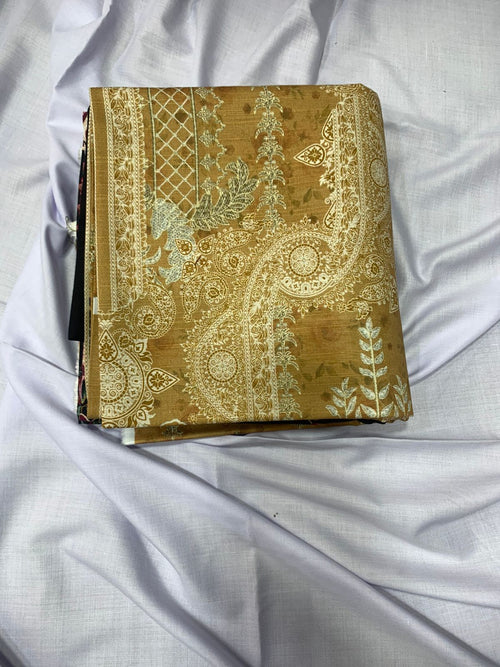Golden Printed Khaddar 3 Piece Suit – Winter Collection
