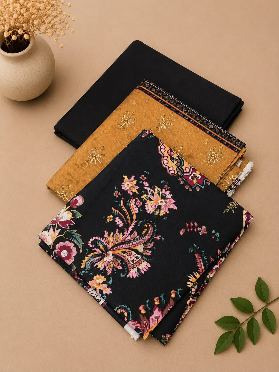 Golden Printed Khaddar 3 Piece Suit – Winter Collection