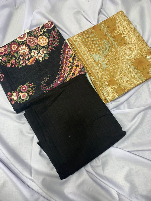 Golden Printed Khaddar 3 Piece Suit – Winter Collection