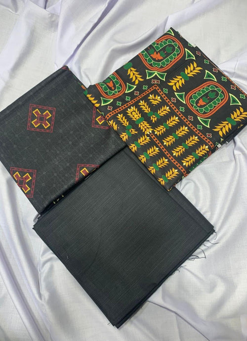 Jet Black Printed Khaddar 3 Piece Suit – Winter Collection