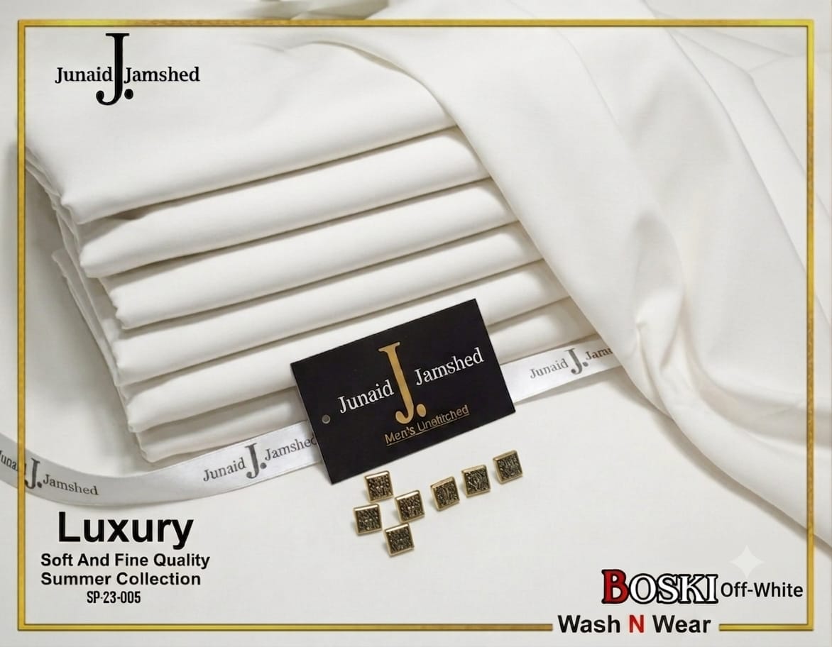 Junaid Jamshed Luxury Off-White Boski Wash N Wear fabric
