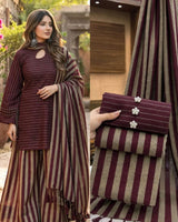 Multani Khaddi Susi 3 Piece Unstitched Winter Suit – Check Style 2026/27 in Wine Burgendy