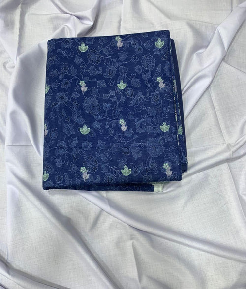 Navy Blue Floral Printed Khaddar 3 Piece Suit | Elegant Winter Collection