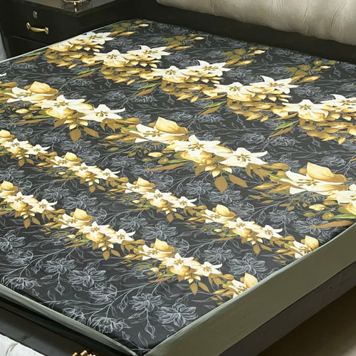 Printed waterproof mattress cover in charcoal grey