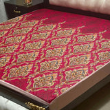 Printed waterproof mattress cover in crimson damask design