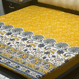 Printed waterproof mattress cover in vibrant amber