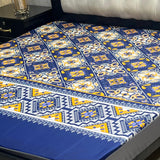 Printed waterproof mattress cover in cobalt blue
