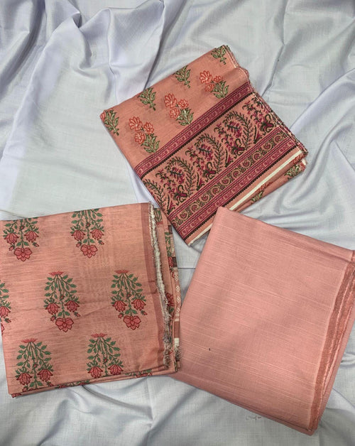 Peach Floral Printed Khaddar 3 Piece Suit | Premium Winter Collection