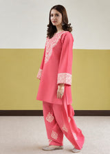 Pure Dhanak 2PC embroidered winter suit in Pink