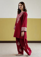 Pure Dhanak 2PC embroidered winter suit in Deep Burgundy 