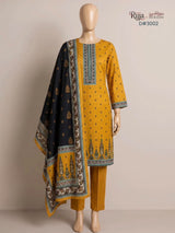 Rija by Murashe Original 3PC Khaddar Digital Printed Unstitched Suit in Mustard Gold
