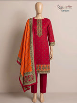 Rija by Murashe Original 3PC Khaddar Digital Printed Unstitched Suit in Rich Burgundy Red