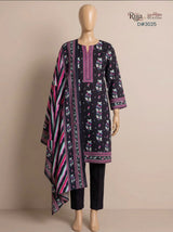 Rija by Murashe Original 3PC Khaddar Digital Printed Unstitched Suit in Near Black