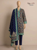 Rija by Murashe Original 3PC Khaddar Digital Printed Unstitched Suit in Navy
