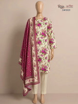 Rija by Murashe Original 3PC Khaddar Digital Printed Unstitched Suit in Cream