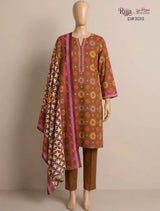 Rija by Murashe Original 3PC Khaddar Digital Printed Unstitched Suit in Brown