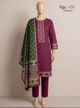 Rija by Murashe Original 3PC Khaddar Digital Printed Unstitched Suit in Purple
