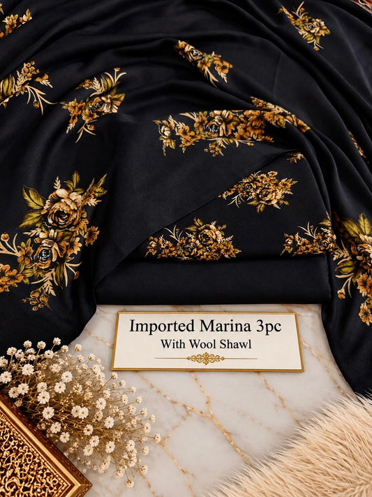 Imported Marina 3Pc Suit with Wool Shawl – Floral Print