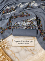Imported Marina 3Pc Suit with Wool Shawl – Floral Print