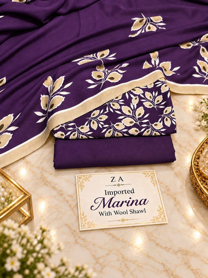 Imported Marina 3PC Premium Collection – Digital Printed Shirt with Wool Shawl