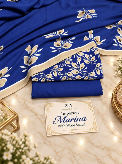Imported Marina 3PC Premium Collection – Digital Printed Shirt with Wool Shawl