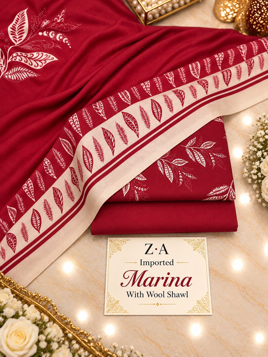 Imported Marina 3PC Premium Collection – Digital Printed Shirt with Wool Shawl