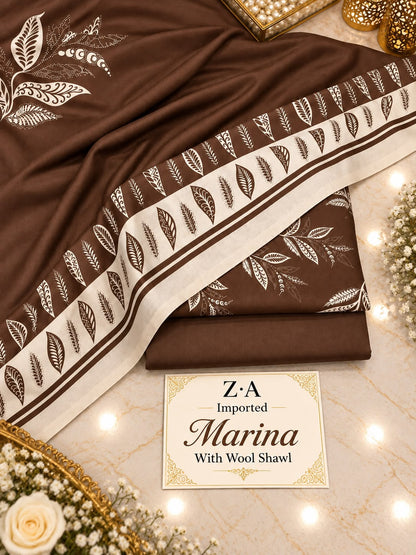 Imported Marina 3PC Premium Collection – Digital Printed Shirt with Wool Shawl