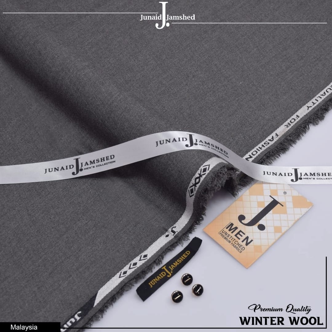 Junaid Jamshed Winter Wool Fabric in Malaysia Dark Grey Shade - Men's Winter Collection