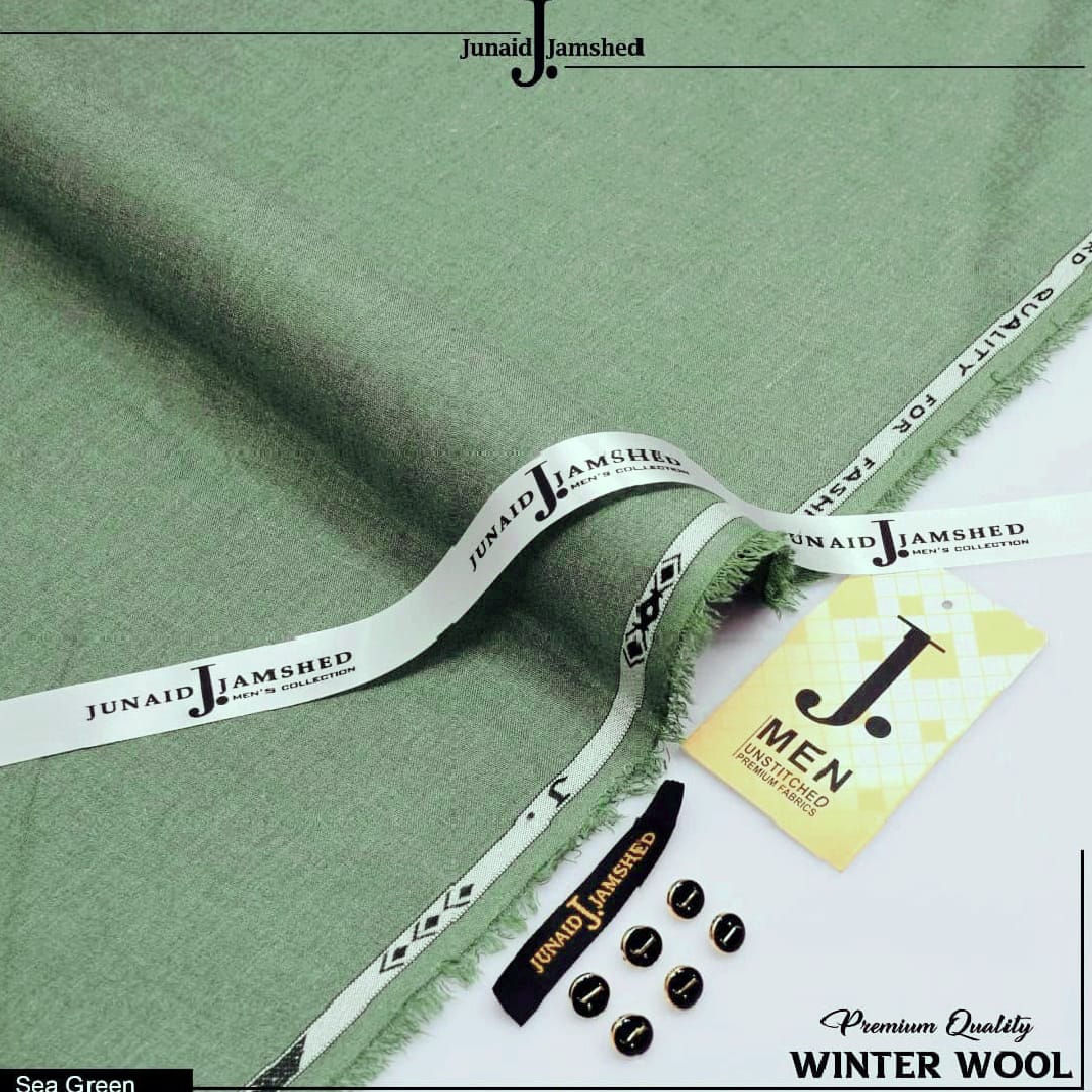Junaid Jamshed Winter Wool Fabric in Light Sea Green Shade - Premium Winter Suit for Men
