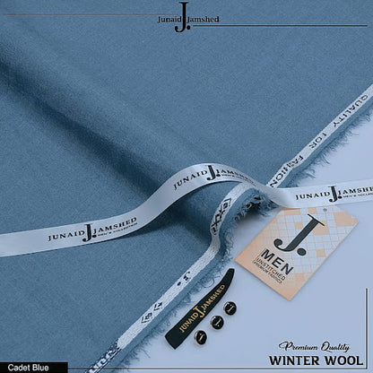 Junaid Jamshed Winter Wool Fabric in Cadet Blue - Men's Premium Quality Unstitched Suit