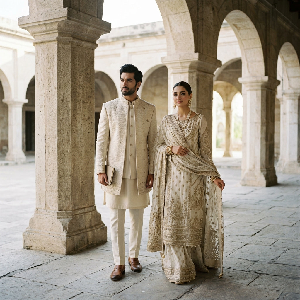 Royal Silk Jacquard Festive Suit (Desert Sand)